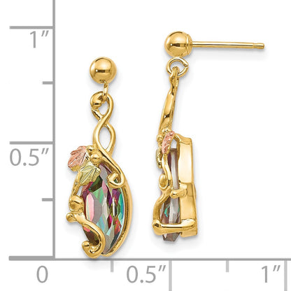 10k and 12k Tri-color Black Hills Gold Marquise Mystic Fire Topaz and Leaves Post Dangle Earrings