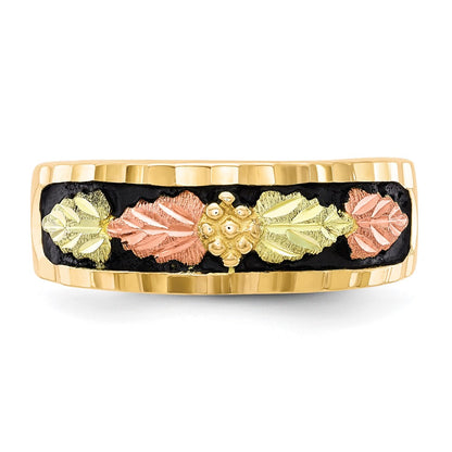 10k and 12k Tri-color Black Hills Gold Antiqued Leaves Mens Band