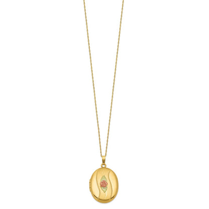 10k and 12k Tri-color Black Hills Gold 32mm Rose Oval Locket 14k Gold-filled Chain 18 inch Necklace
