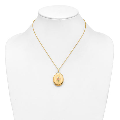 10k and 12k Tri-color Black Hills Gold 32mm Rose Oval Locket 14k Gold-filled Chain 18 inch Necklace