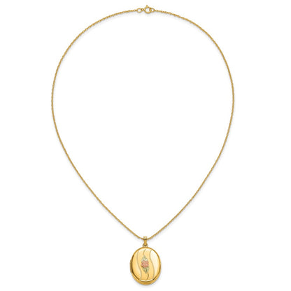 10k and 12k Tri-color Black Hills Gold 32mm Rose Oval Locket 14k Gold-filled Chain 18 inch Necklace