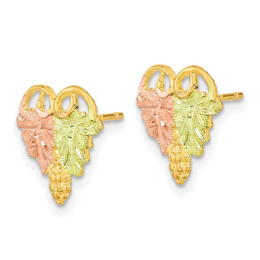 10k and 12k Tri-color Black Hills Gold Grapes and Leaves Post Earrings