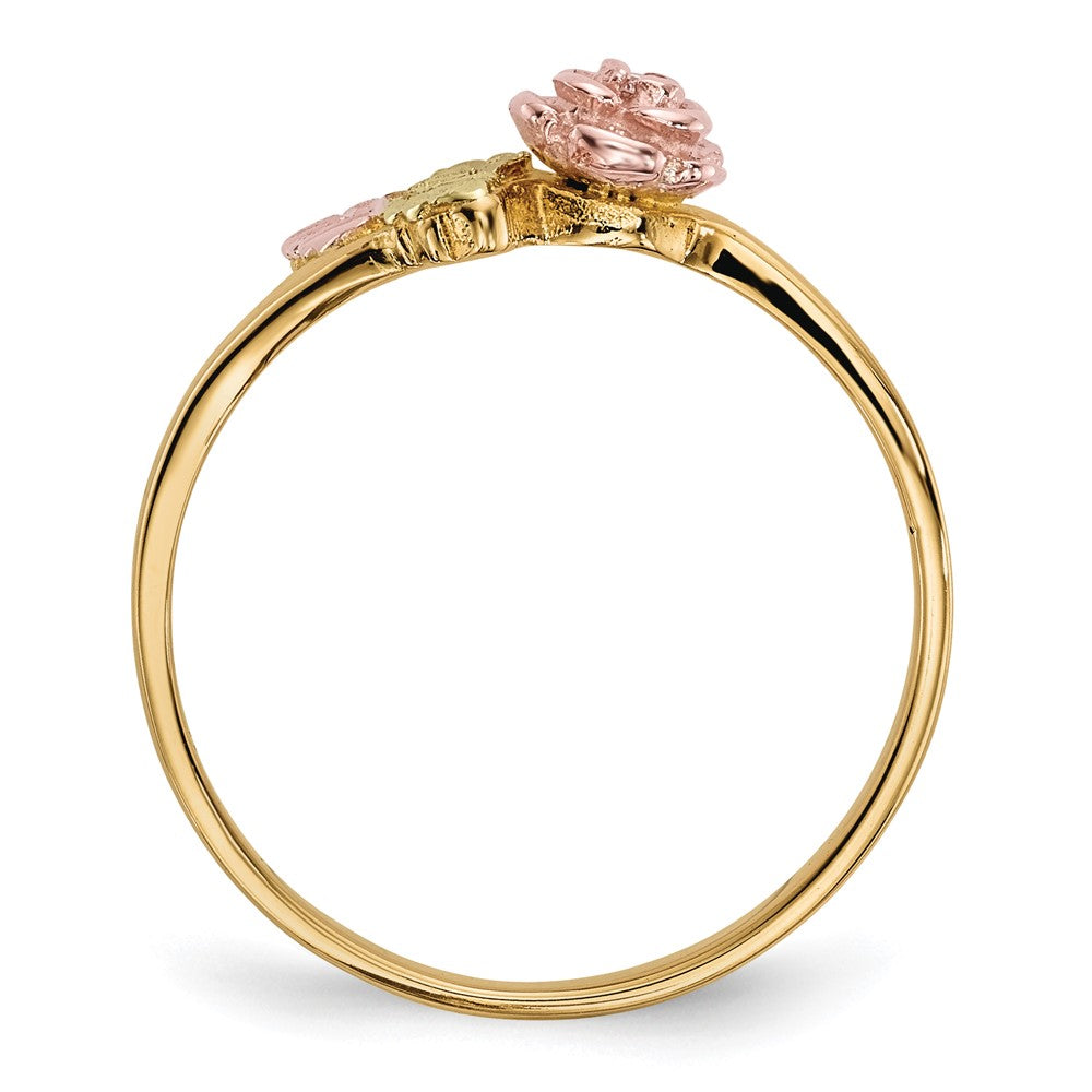 10k and 12k Tri-color Black Hills Gold Diamond Rose and Leaves Ring
