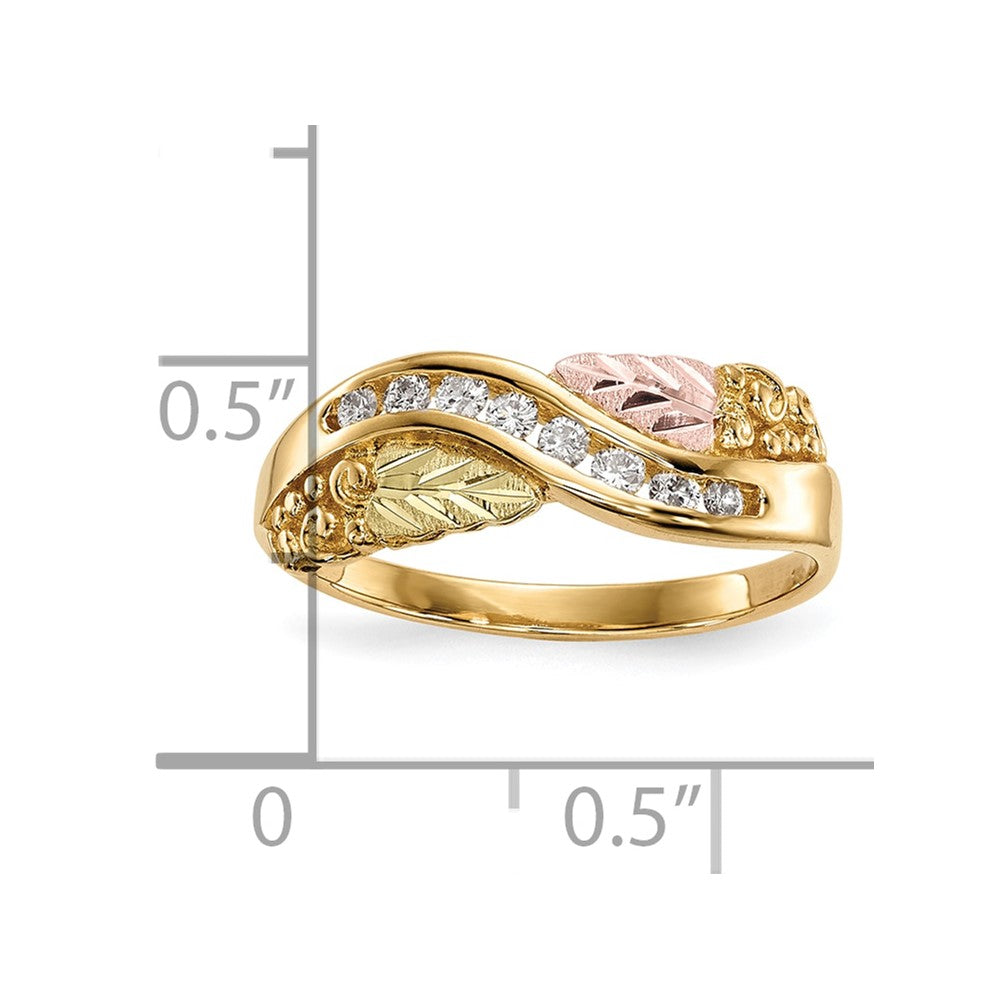 10k and 12k Tri-color Black Hills Gold Grapes and Leaves 1/6 carat Diamond Ring