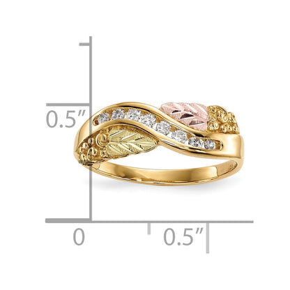 10k and 12k Tri-color Black Hills Gold Grapes and Leaves 1/6 carat Diamond Ring