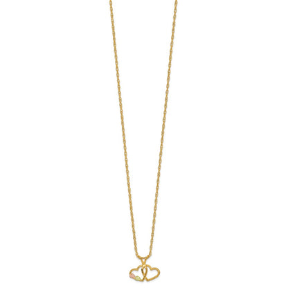 10k and 12k Tri-color Black Hills Gold Double Heart and Leaves 14k Gold-filled Chain 18 inch Necklace