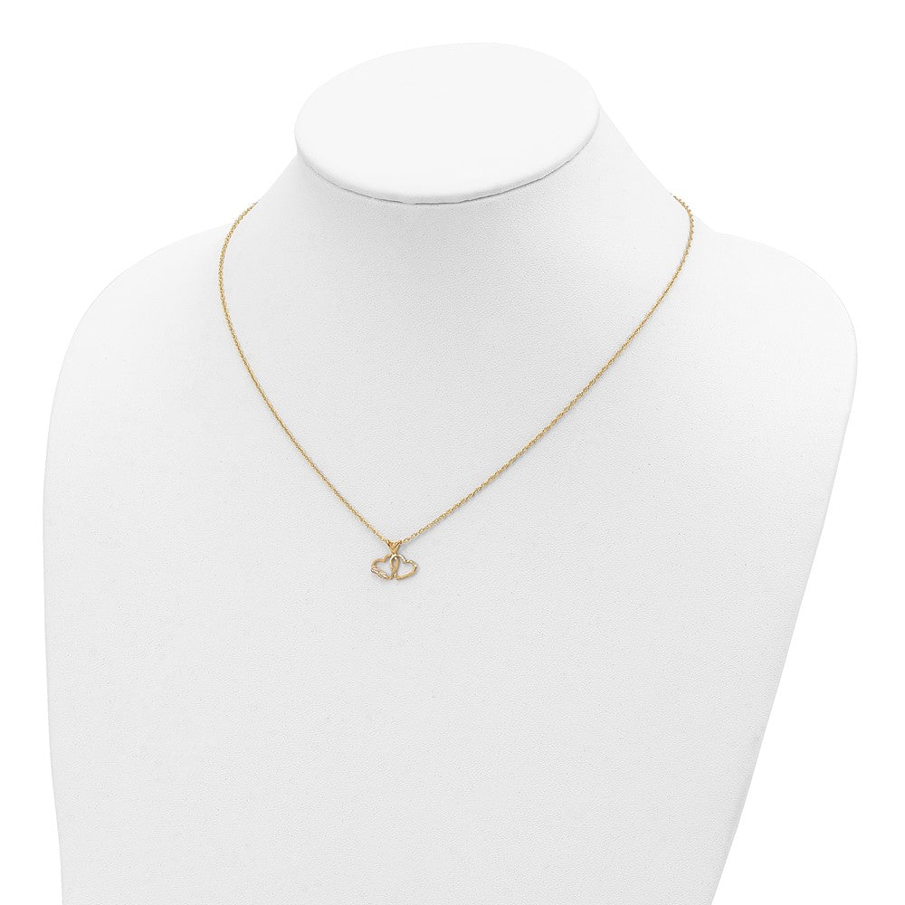 10k and 12k Tri-color Black Hills Gold Double Heart and Leaves 14k Gold-filled Chain 18 inch Necklace