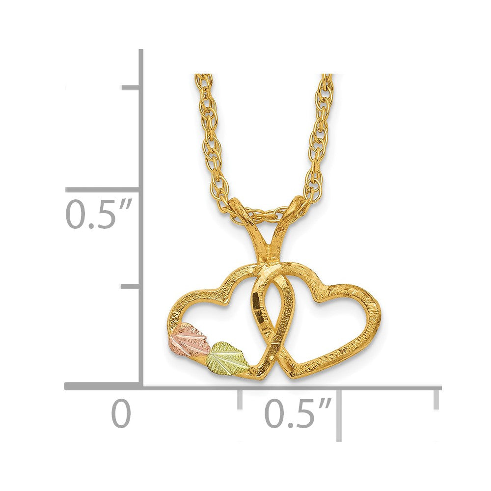 10k and 12k Tri-color Black Hills Gold Double Heart and Leaves 14k Gold-filled Chain 18 inch Necklace