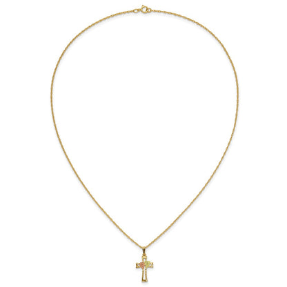 10k and 12k Tri-color Black Hills Gold Grapes and Leaf on Cross 14k Gold-filled Chain 18 inch Necklace