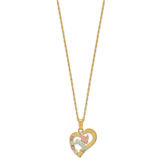 10k and 12k Tri-color Black Hills Gold Hummingbird in Heart 14k Gold-filled Chain 18 inch Necklace