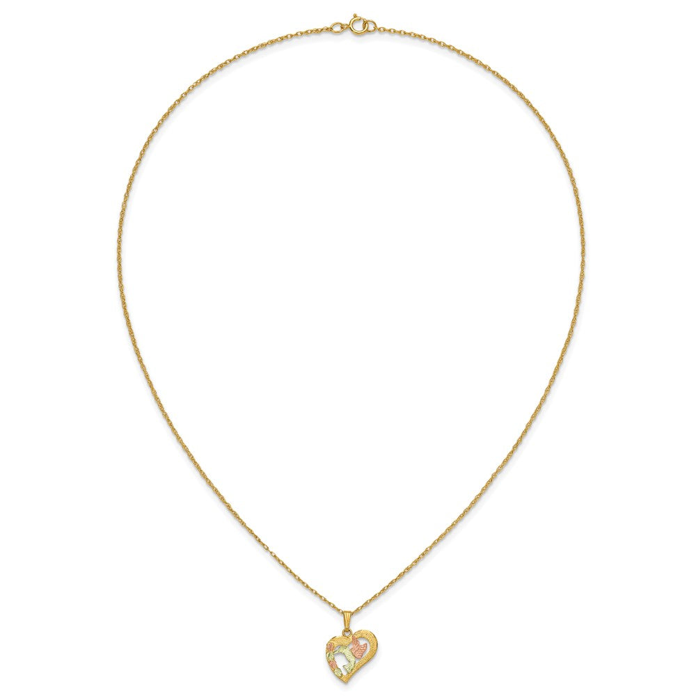 10k and 12k Tri-color Black Hills Gold Hummingbird in Heart 14k Gold-filled Chain 18 inch Necklace