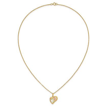 10k and 12k Tri-color Black Hills Gold Hummingbird in Heart 14k Gold-filled Chain 18 inch Necklace