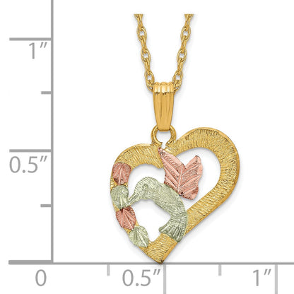 10k and 12k Tri-color Black Hills Gold Hummingbird in Heart 14k Gold-filled Chain 18 inch Necklace