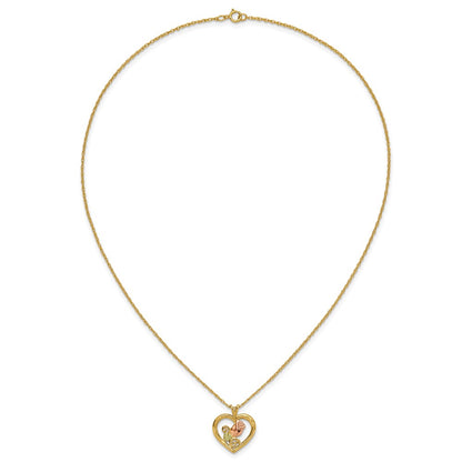 10k and 12k Tri-color Black Hills Gold Rosebud and Leaf in Heart 14k Gold-filled Chain 18 inch Necklace