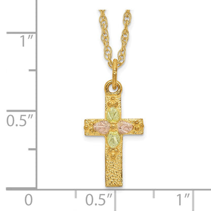 10k and 12k Tri-color Black Hills Gold Leaves on Cross 14k Gold-filled Chain 18 inch Necklace