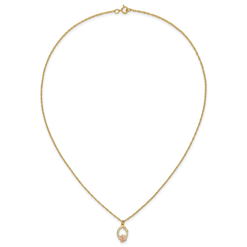 10k and 12k Tri-color Black Hills Gold Butterfly and Leaves on Oval 14k Gold-filled Chain 18 inch Necklace