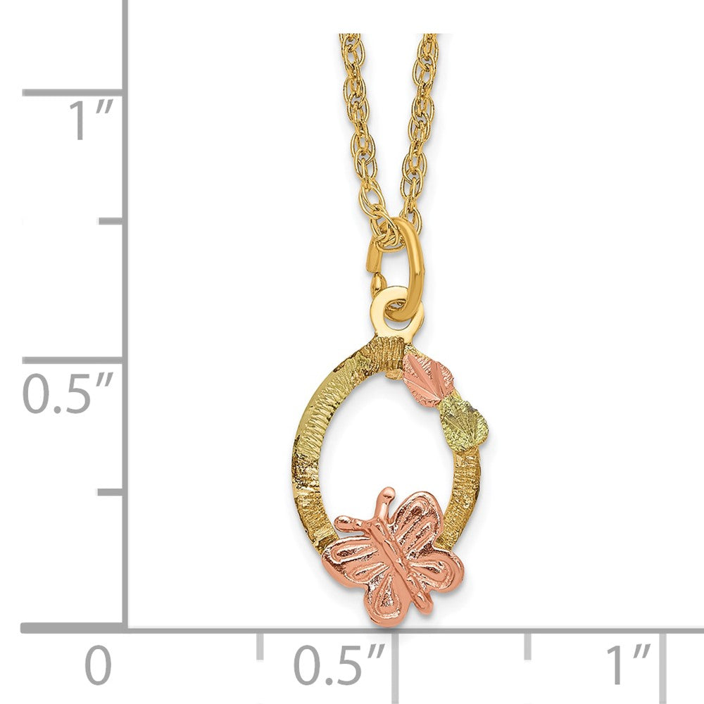 10k and 12k Tri-color Black Hills Gold Butterfly and Leaves on Oval 14k Gold-filled Chain 18 inch Necklace