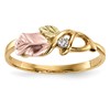 10k and 12k Tri-color Black Hills Gold 1/20 carat Diamond Rosebud and Leaf Ring
