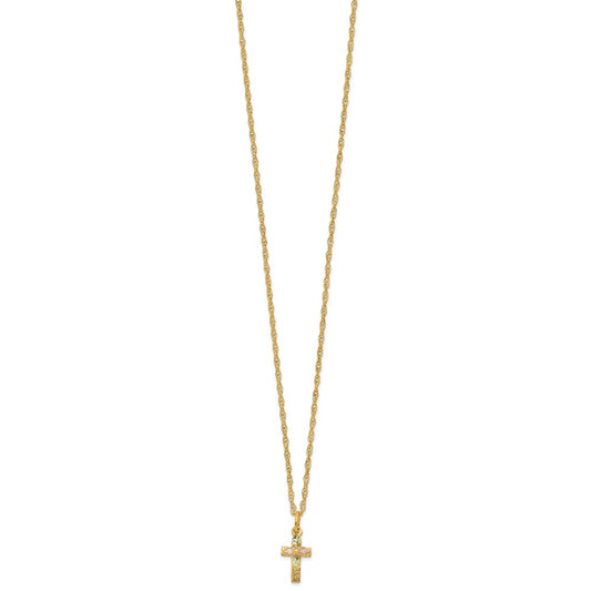10k and 12k Tri-color Black Hills Gold Leaves on Small Cross 14k Gold-filled Chain 18 inch Necklace