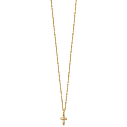 10k and 12k Tri-color Black Hills Gold Leaves on Small Cross 14k Gold-filled Chain 18 inch Necklace