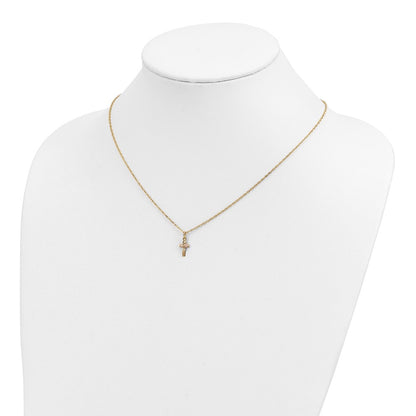 10k and 12k Tri-color Black Hills Gold Leaves on Small Cross 14k Gold-filled Chain 18 inch Necklace