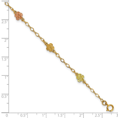 10k and 12k Tri-color Gold Black Hills Roses 7.5 inch Station Bracelet