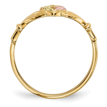 10k and 12k Tri-color Black Hills Gold Leaves on Heart Claddagh Ring
