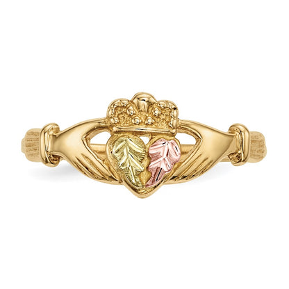 10k and 12k Tri-color Black Hills Gold Leaves on Heart Claddagh Ring