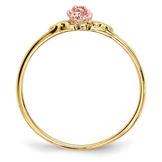 10k and 12k Tri-color Black Hills Gold Rose and Leaves Ring