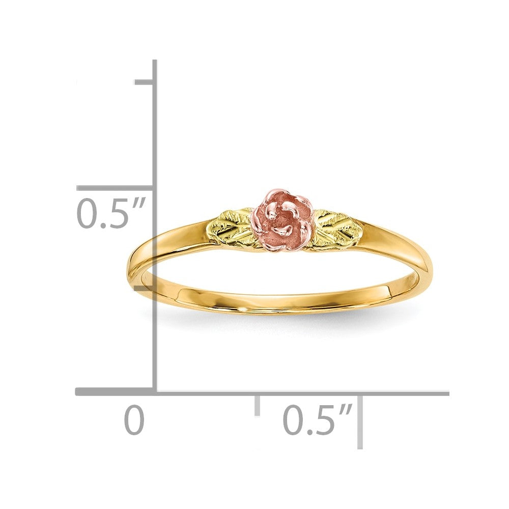 10k and 12k Tri-color Black Hills Gold Rose and Leaves Ring
