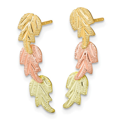 10k and 12k Tri-color Black Hills Gold 3-Leaves Post Earrings