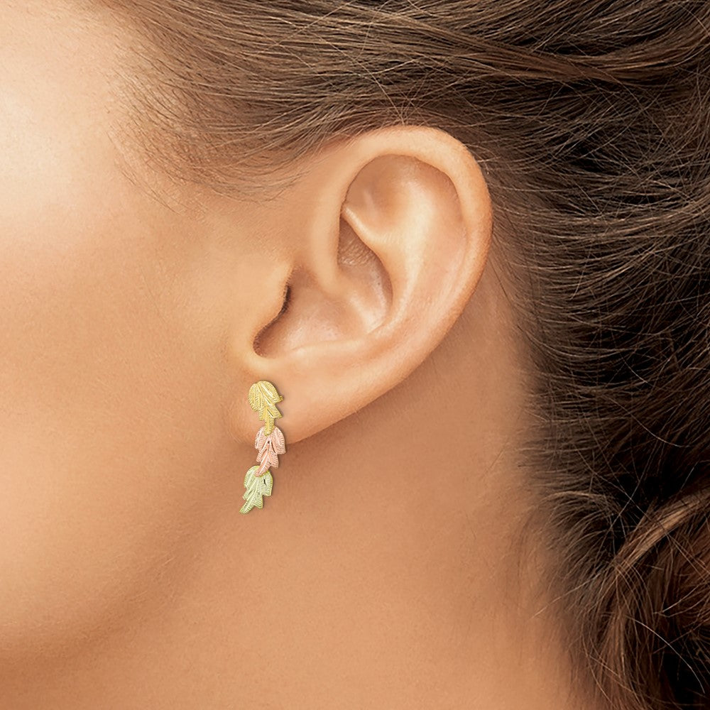 10k and 12k Tri-color Black Hills Gold 3-Leaves Post Earrings