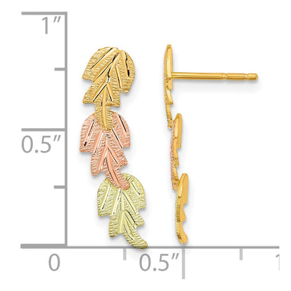 10k and 12k Tri-color Black Hills Gold 3-Leaves Post Earrings