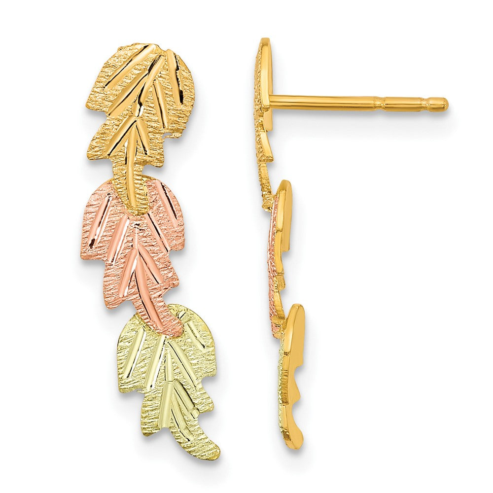 10k and 12k Tri-color Black Hills Gold 3-Leaves Post Earrings