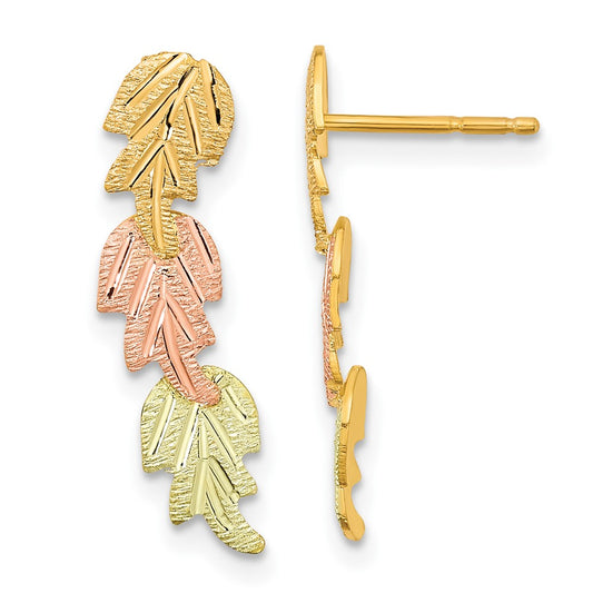 10k and 12k Tri-color Black Hills Gold 3-Leaves Post Earrings
