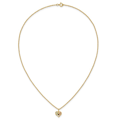 10k and 12k Tri-color Black Hills Gold Garnet and Leaves in Heart 14k Gold-filled Chain 18 inch Necklace