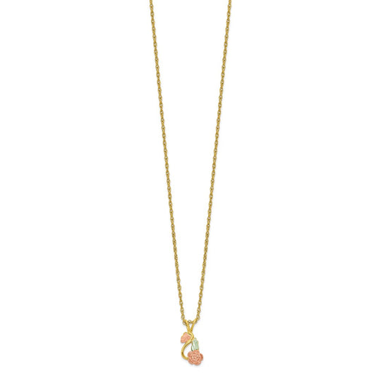 10k and 12k Tri-color Black Hills Gold Rose and Leaves 14k Gold-filled Chain 18.25 inch Necklace