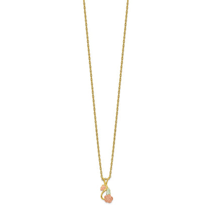10k and 12k Tri-color Black Hills Gold Rose and Leaves 14k Gold-filled Chain 18.25 inch Necklace