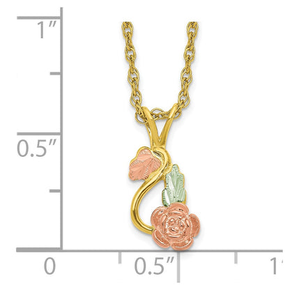 10k and 12k Tri-color Black Hills Gold Rose and Leaves 14k Gold-filled Chain 18.25 inch Necklace