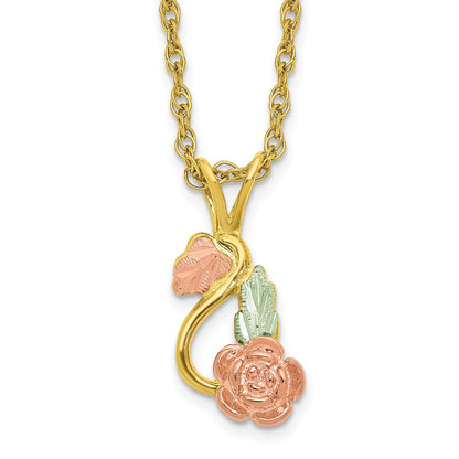 10k and 12k Tri-color Black Hills Gold Rose and Leaves 14k Gold-filled Chain 18.25 inch Necklace