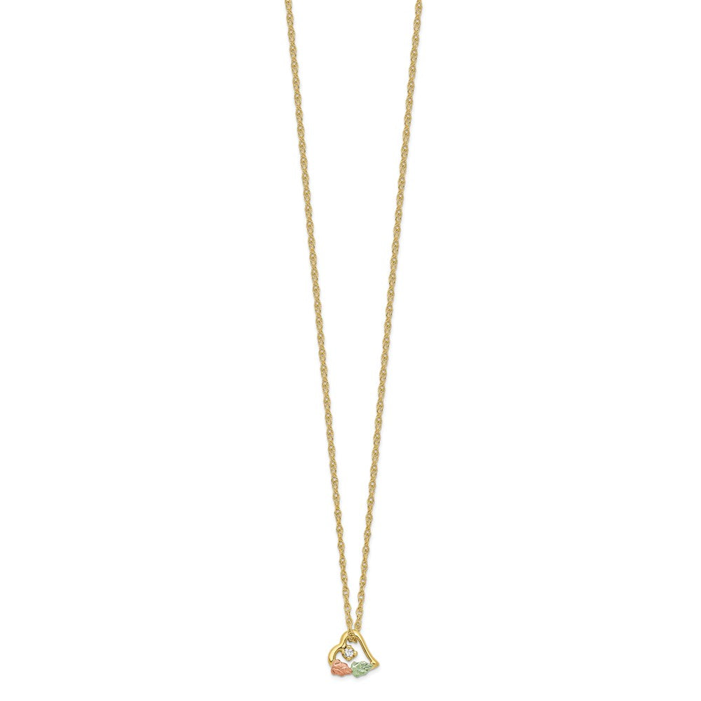 10k and 12k Tri-color Black Hills Gold Diamond and Leaves in Heart 14k Gold-filled Chain 18 inch Necklace
