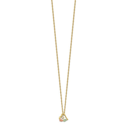 10k and 12k Tri-color Black Hills Gold Diamond and Leaves in Heart 14k Gold-filled Chain 18 inch Necklace