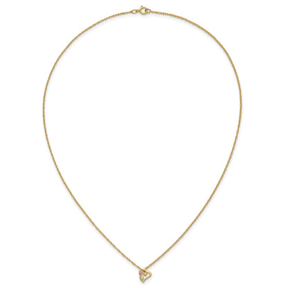 10k and 12k Tri-color Black Hills Gold Diamond and Leaves in Heart 14k Gold-filled Chain 18 inch Necklace