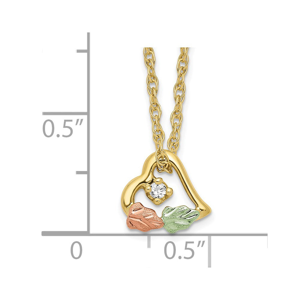 10k and 12k Tri-color Black Hills Gold Diamond and Leaves in Heart 14k Gold-filled Chain 18 inch Necklace
