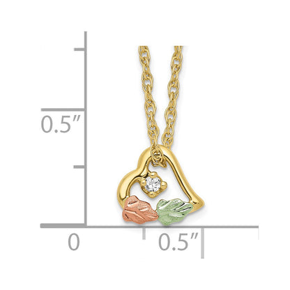 10k and 12k Tri-color Black Hills Gold Diamond and Leaves in Heart 14k Gold-filled Chain 18 inch Necklace
