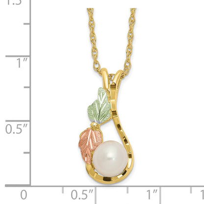 10k and 12k Tri-color Black Hills Gold Freshwater Cultured Pearl and Leaves 14k Gold-filled Chain 18 inch Necklace