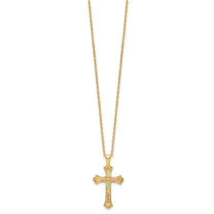 10k and 12k Tri-color Black Hills Gold Leaves on Cross 14k Gold-filled Chain 18 inch Necklace