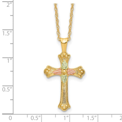 10k and 12k Tri-color Black Hills Gold Leaves on Cross 14k Gold-filled Chain 18 inch Necklace