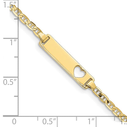 10k Polished Solid Chain/Solid Plate Anchor Link Cut-out Heart 21x5mm Plate 5.5 inch Baby/Child ID Bracelet