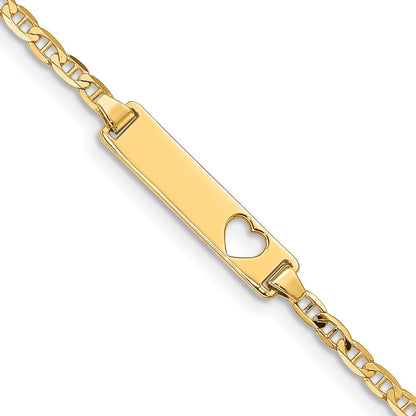 10k Polished Solid Chain/Solid Plate Anchor Link Cut-out Heart 21x5mm Plate 5.5 inch Baby/Child ID Bracelet